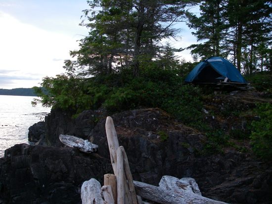 Kayaking Vancouver Island Johnstone Strait rocky shoreline camp