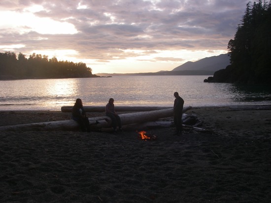 Kayaking Vancouver Island Nootka Sound campfire on the beach